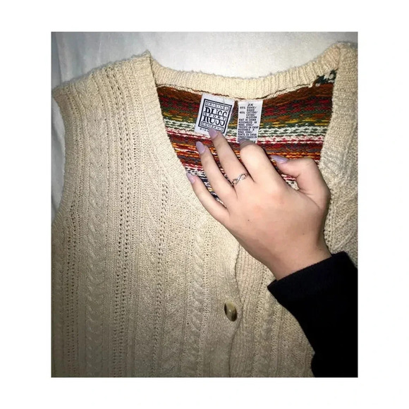 Womens Vintage Cream Corded Sweater Vest Button Up - Picture 3 of 5